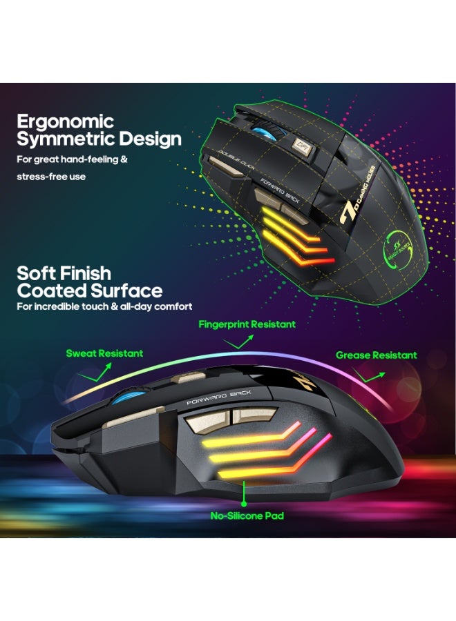 SMART SOURCE Wireless Rechargeable Gaming Mouse 3200 DPI Adjustable RGB | Bluetooth + Wireless 2.4GHz, Silent Click 7D Gaming Mouse with Fire Button | Ergonomic Wireless Mouse for PC Laptop FPS Games - Image 5